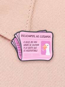 1pc Funny Spanish Pink Newspaper Enamel Brooch, Cartoon Big White Goose Sarcastic Text Badge, Fashion Clothing Backpack Accessory, Gift For Friends - Pink - View 5