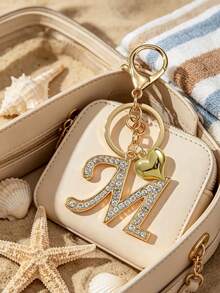 水鑽字母鑰匙圈，心形配件，優雅個性化極簡多功能包飾，創意行李箱鑰匙圈，亮面鑰匙環，亮面合金包包背包飾品，耳機飾品，鑰匙圈包包背包飾品，汽車飾品，錢包與手提包配件，可掛在背包或汽車鑰匙上，中性，適合情人節、母親節、畢業、開學季、生日送給家人和朋友的完美禮物 - 彩色 - 查看 4