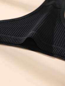 HOTCOM 1pc Black Sexy Solid Color Ribbed Soft Women's Thong Panties Low Waist Pure Cotton Comfortable Skin-Friendly Lingerie - Black - View 7