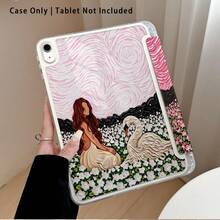 Pink Swirl, Flower And Swan, Girl Pattern Painted Effect Tablet Protective Case With Stand, Compatible With Honor 8/9/10/X8/X8A/X9/X8Pro/X9Pro, MatePad SE 11 Inch/MatePad 11 Inch/11.5 Inch, MatePad Pro, Apple 10th/11th Gen 2025 (A16), Galaxy Tab A7/A9 And Other Popular Models - Multicolor - View 4