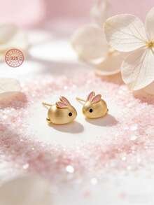1 Pasang Anting Kelinci Perak Sterling 925 Hypoallergenic, Finishing Halus, Lucu & Menggemaskan, Desain Indah, Termasuk Kotak Hadiah, Cocok Untuk Pemakaian Sehari-hari Atau Liburan - Satu-Ukuran - View 1