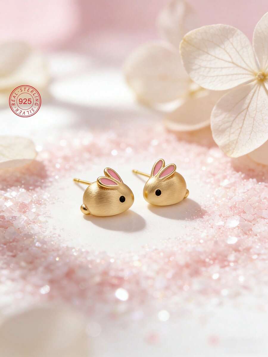 1 Pasang Anting Kelinci Perak Sterling 925 Hypoallergenic, Finishing Halus, Lucu & Menggemaskan, Desain Indah, Termasuk Kotak Hadiah, Cocok Untuk Pemakaian Sehari-hari Atau Liburan - Satu-Ukuran - View 1