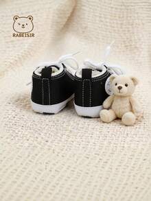 學習行走的嬰幼兒熊毛絨帆布鞋,室內外適用,秋冬季 - 黑色 - 查看 6