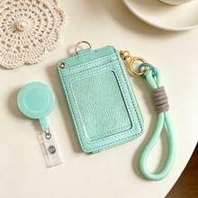 Green Wallet With Id Badge Holder For Women With Wristlet Strap Retractable Badge Reel Card Holder Slim Wallet With Zipper Pocket ID Window PU Leather - Multicolor - View 7
