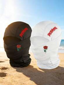 1/2pcs Red Rose & Backwoods Letter Print Balaclava, Breathable Mesh Full Face Ski Mask, Hip Hop Streetwear Headwear, Suitable For Motorcycle Riding, Cycling And Daily Fashion - Multicolor - View 3