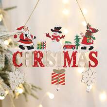 1pc Christmas Wooden Hanging Decoration, Santa Claus, Snowman And Reindeer Pattern, With Snowflake And Bell Pendant, "CHRISTMAS" Letter Design, Christmas Tree/Door/Wall/Window Home Decor, Can Be Used As Christmas Gift - View 3