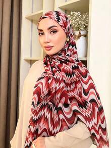 Wavy Colorful Striped Digital Print Muslim Headscarf Modest Hijab Soft Breathable Daily Wear Head Wrap Hijab Shawl - Multicolor - View 6