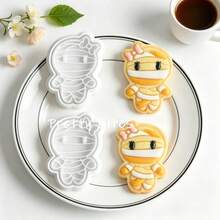 Cartoon Halloween Mummy Frosting Cookie Embosser Mold Handmade Cute Male And Female Mummy Pattern Cookie Cutter Cake Decoration Accessories - White - View 6