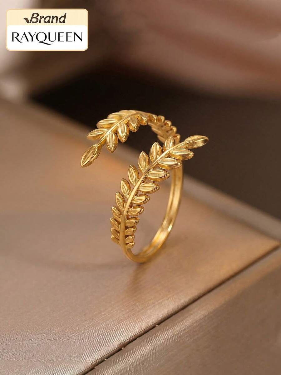 RAYQUEEN 1pc Elegant Mori Style Leaf Stainless Steel Open Adjustable Sweet Leaf Ring - Ring - View 1