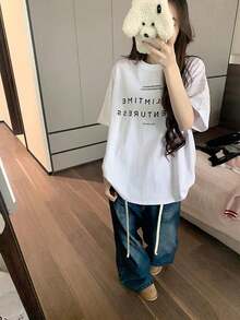 Summer Cotton Women's New Casual Joker Fashion T-Shirt With Round Neck And Short Sleeves - White - View 3