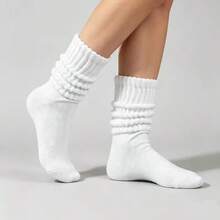 8 Pares de Meias Brancas Unissex Estilo Slouch, Meias Versáteis de Cano Médio Estilo Escolar Japonês, Alta Elasticidade Sem Aperto e Antiderrapante, Uso Duradouro Sem Escorregar, Adequadas para Esportes e Uso Diário - Meias de Cor Sólida Laváveis à Mão, Adequadas para Treinamento e Casual - Multicolorido - Visão 4