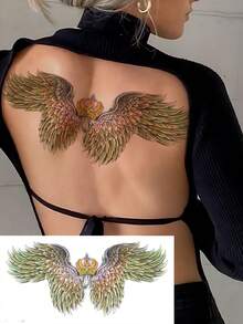 Waterproof Angel Wings Temporary Tattoo Sticker For Women, Crown Wing Fake Tattoo, Long Lasting Body Art For Back Shoulder Festival Party - Multicolor - View 2