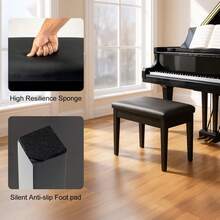 Height Adjustable Faux Leather Piano Stool With Storage - 54x34x45cm - Ver 3
