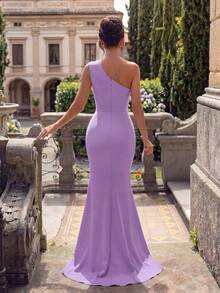 ADYCE Elegant One Shoulder Waisted Backless Bodycon High-Slit Ball With A Train Prom Gown Homecoming Wedding Guest Formal Dinner New Year Birthday Party - Purple - View 2