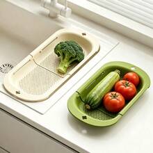 Expandable Household Draining Basket Multifunctional Kitchen Vegetable Washing Basin Dish Rack Plastic Dish Drying Rack Kitchen Sink Adjustable Vegetable Fruit Basket Pasta Drying Rack Draining Board Expandable Dish Cup Plastic Storage Rack - One Size - View 4
