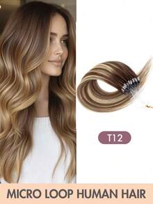 Micro Loop Human Hair Extensions, Silky Soft Hair With Voluminous Ends, Highlight Color Micro Bead Invisible Micro Loop Real Human Hair For Women - 彩色 - 查看 26