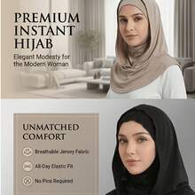 Awegeo 1Pc Instant Hijab For Women, One-Piece Jersey Headscarf, Stretchy No-Pin Hijab, Soft Breathable Full Coverage Head Wrap For Daily Wea - Multicolor - View 4