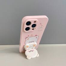 (可愛支架手機殼) (鏡面支架) (可愛彩繪) 1個純色液態矽膠手機殼 適用於三星、蘋果手機 適用於蘋果 11/12/13/14/15/16 Pro Max S22/23/24/S25+ U A04/A05/A14/A15/A24/A25/A34/A54 SA56/A36/A26 適用於 OPPO 適用於 Vivo 適用於 榮耀 400/X67899876abc/ 適用於 紅米 Note 14/13/12 手機殼 - 粉紅luck - 查看 3
