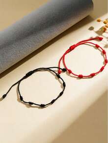 1pc Fashion Adjustable Lucky Red String Bracelet & Anklet Women's Gift - Multicolor - View 7