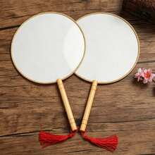 DIY Blank Round Palace Fans, Bamboo Handle Empty Handheld Fan For Art Calligraphy, 2PCS/5PCS Multiple Package Choices - Multicolor - View 8