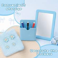 Girls Blue Locker Accessory Kit, 17pcs School Locker Decor With Magnetic Whiteboard, Mirror, Storage Boxes, Hooks, Floral Magnets, Rug And Labels, Cute Locker Decoration For Middle School - Mint Blue - View 6