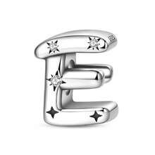 1 pieza Encanto de cuentas de la serie de iniciales estrelladas de estilo cielo estrellado celestial de plata de ley S925 de baja alergia, adecuado para pulsera original, fabricación de joyas DIY para mujeres, regalo de cumpleaños - Blanco - Ver 15