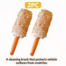 2件組輪圈清潔刷車用洗車刷組，360°旋轉短柄車用清潔刷，超細纖維洗車刷，不刮傷車身表面，耐用塑料手柄，無刮痕，無需電池 - 2件橘色 - 查看 2