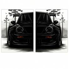 2pcs Modern Black Sports Car Self-Adhesive Wall Stickers, Waterproof Removable Material, Suitable For Living Room, Garage, Game Room And Bedroom Wall Decor, Perfect Holiday Gift For Car Enthusiasts - 2pcs - View 2