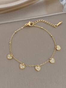 Simple Elegant Heart Pendant Chain Bracelet For Women Golden Chain Bracelet Sets For Travel Valentine'S Day Birthday Music Festival Jewelry Gifts - Multicolor - View 6