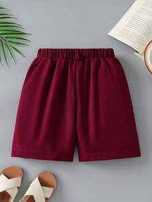 Celana Pendek Kasual Warna Polos untuk Anak Laki-laki, Celana Pendek Olahraga dengan Pinggang Elastis dan Saku, Celana Seragam Sekolah - Merah - View 2