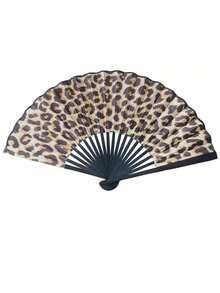 Un elegante ventaglio pieghevole con stampa leopardata e cornice nera - un tema principessa alla moda. Leggero e portatile, questo ventaglio a mano da donna è un ventaglio pieghevole in stile festa, un accessorio indispensabile per l'estate, le vacanze e la spiaggia. - Multicolore - Visualizzare 8