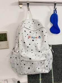 Vintage Star Embroidery Backpack, Teen Girl School Bag, Versatile Campus Daily Use Bag, Eye-Catching Style For Back To School Season - Multicolor - View 2