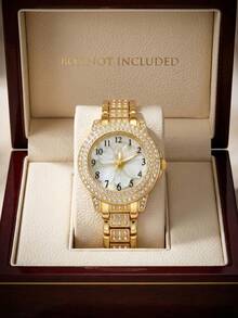 4PCS/Set Fashion Women's Watch, Elegant Luxury Rhinestone Floral Dial Quartz Watch With Rhinestone Necklace, Earrings, Ring, Suitable For Daily Wear, Holiday Parties, Weddings, Christmas And Other Occasions, Gift For Girlfriend - Multicolor - View 3