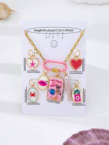 1 Set Customizable DIY Pendant Necklace Set - Detachable Colorful Enamel Pendant With Stainless Steel Chain, DIY Multi-Layer Fashion Jewelry - Multicolor - View 7