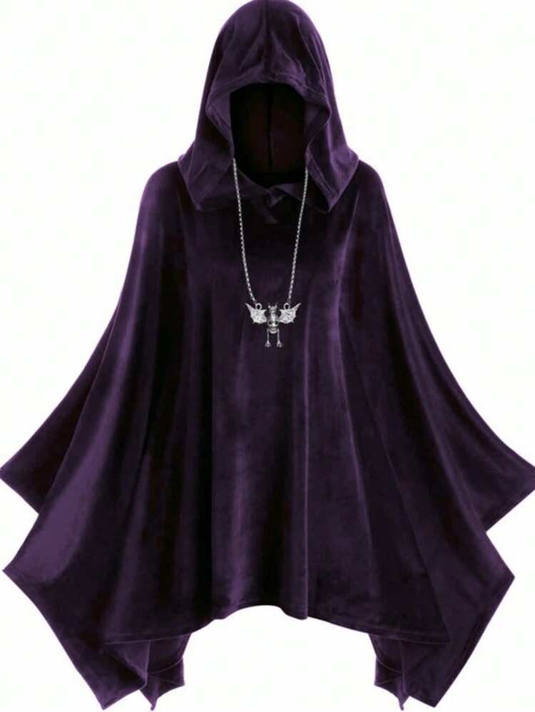 Unisex Velvet Bat Style Hooded Coat Medium LengthHalloween Cowl Neck Long Outerwear No ZipperDance Shoulder Wrap Polyester - Multicolor - View 9