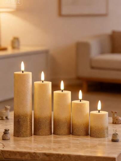 1/3pcs LED Electronic Candle Lights, Gold Gradient Electronic Candles, Flame Effect, Romantic Atmosphere Decorative Lights, Home Dining Table Arrangement, Wedding Party Supplies