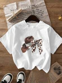 Women's Western Denim Print Top | Round Neck, Loose & Comfortable, Versatile, Casual - Summer Clothing - White Top - White - View 8