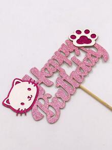 1pc Pink Glitter Cat Birthday Cake Topper, Cat Paw Cake Decoration, Suitable For Girls Children Birthday Party, Cute Cat Theme Cake Decor - Cat - View 2