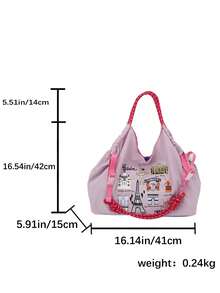 Tas Tote Bordir Landmark Paris Gaya Jepang, Nilon Ringan, Tas Komuter 3 Cara: Bahu/Selempang/Jok - MultiWarna - View 18