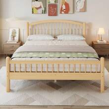 Letto in legno massello, design semplice e minimalista, testiera classica a doghe, robusta base a doghe, letto singolo universale, colore naturale, 140 x 200 cm. - Beige + Colori naturali - Visualizzare 1