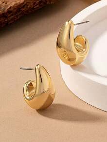 1 Pair Fashionable Exquisite Teardrop Stud Earrings, Light Luxury Personalized Suitable For Women Daily Wear - Yellow Gold - View 2
