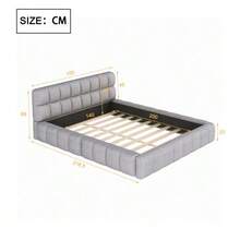 Youth Bed, Double Bed With Soft Backrest, Flat Bed With Upholstered Surround, Slatted Frame Linen Grey (Mattress Not Included) - Grey - View 11