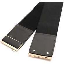 Womens 3" Wide Belt Elastic Stretch Cinch Waistband Lady Cummerband - Black Belt - View 7