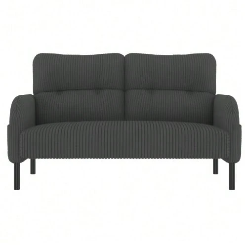 Sofá de dos plazas de pana con acolchado confortable, respaldo alto y bolsillos laterales, patas metálicas, bolsillos laterales integrados, suavidad acogedora y soporte óptimo, perfecto para espacios de relajación en la oficina en casa. - Gris - Ver 1