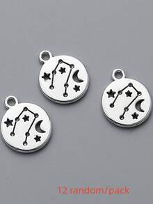 12pcs Random Assorted 12 Zodiac Signs Alloy Pendants DIY Handmade Jewelry Accessories, Astrological Star Moon Round Charms, Vintage Silver-Tone Pendants For Bracelets, Necklaces, Keychains - Multicolor - View 22