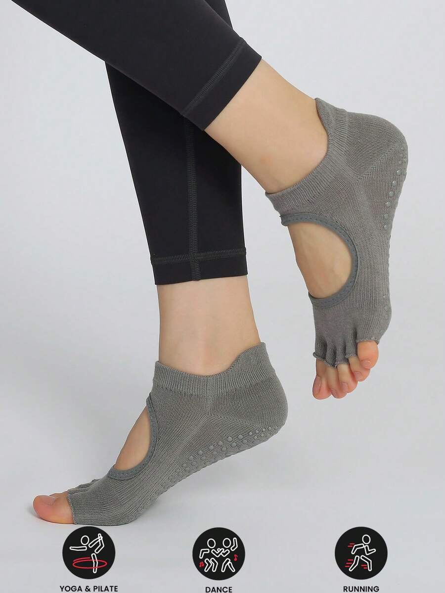 Calcetines de yoga cómodos, de punta abierta, descalzos y antideslizantes para protección en deportes interiores - Gris - Ver 1