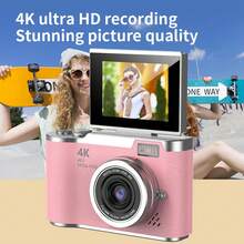 Cámara digital compacta con zoom óptico 18X y 48MP, enfoque automático, video 4K, detección de rostros, pantalla giratoria de 2.4", batería recargable - LK-007 rosa - Ver 3