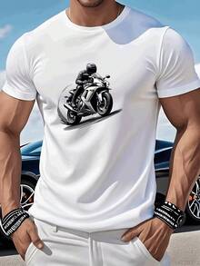 Haut Homme Men's Quick-Drying Short-Sleeve T-Shirt With Motorcycle Print, Breathable Sports And Leisure Top For Motorcycle Enthusiasts - White - View 1