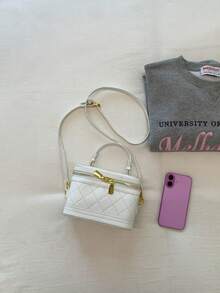 Tas Tangan Persegi Fashion Wanita, Tas Ponsel Selempang Elegan, Putih - Putih - View 11