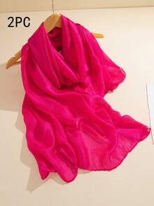 Minimalist Solid Scarf For Casual Wear For Daily Life - Hot Pink - View 5
